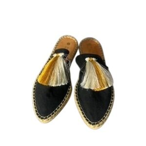 Silvia Cobos Black Tassel Espadrille Mules Women's Size 8 NWOB